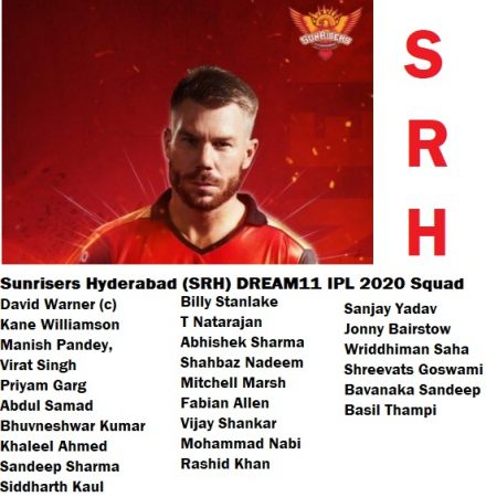 Sunrisers Hyderabad (SRH) DREAM11 IPL 2020 Squad