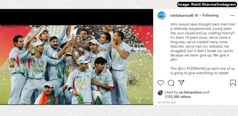 Rohit Sharma's Instagram Post reliving the winning moments of the ICC T20 World Cup 2007.