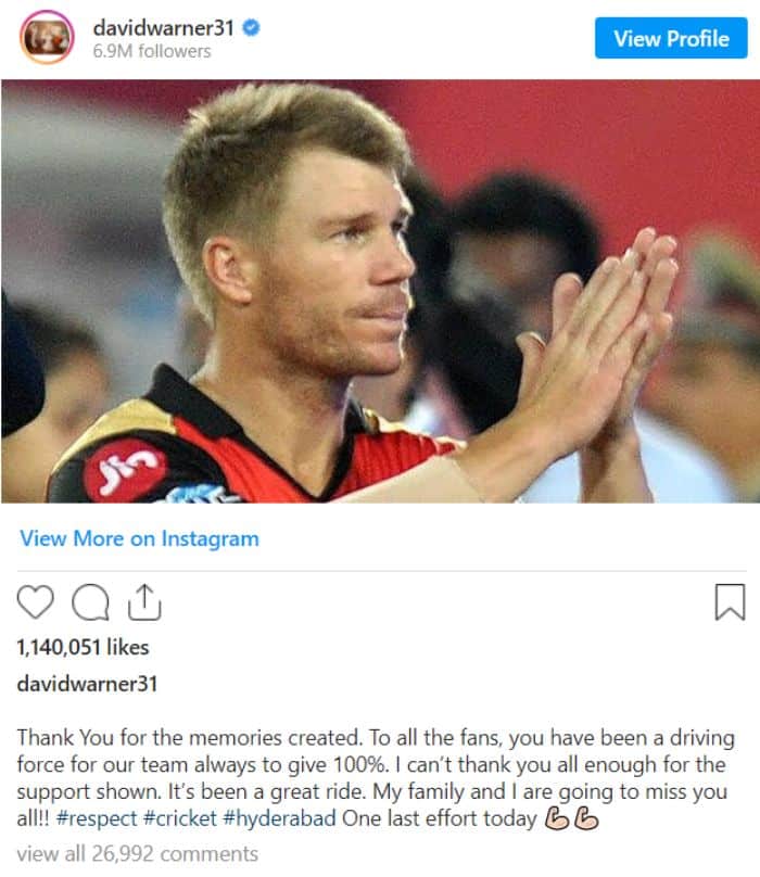 David Warner wrote an emotional note for his supporters and fans.