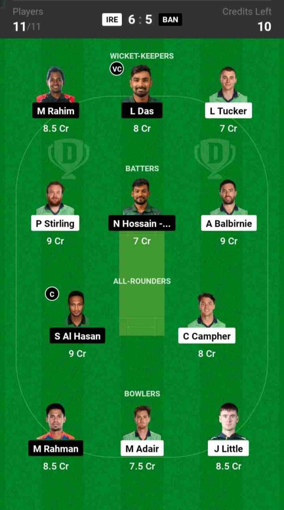 IRE vs BAN Dream11 Prediction Today Match: