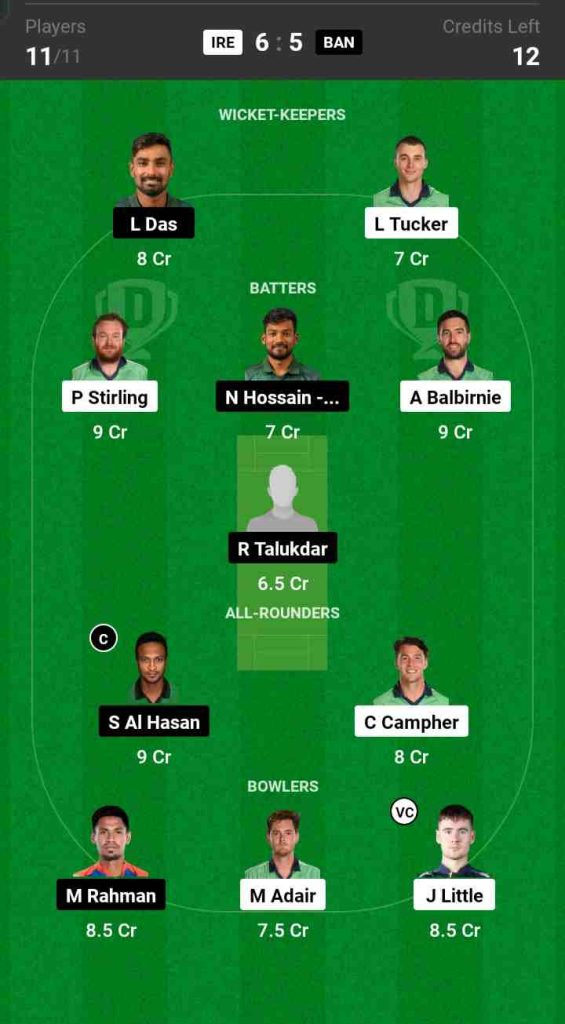 IRE vs BAN Dream11 Prediction Today Match: