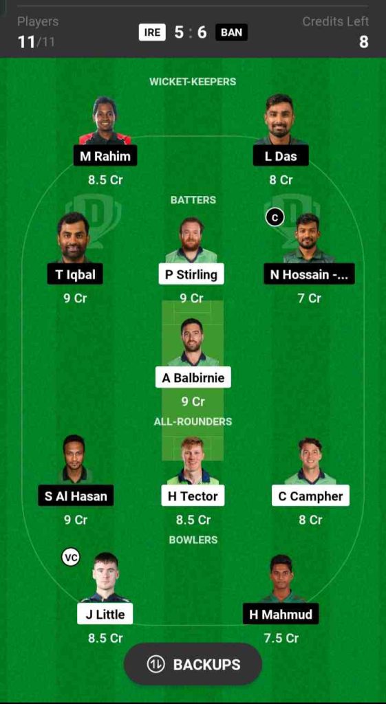 IRE vs BAN Dream11 Prediction