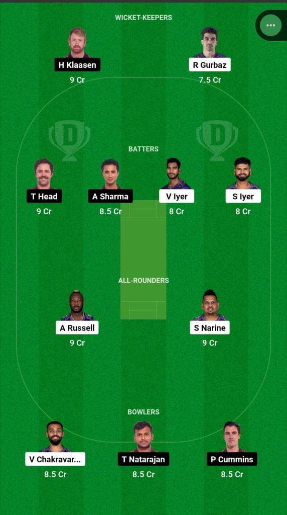 IPL 2024 KKR vs SRH Dream 11 Prediction