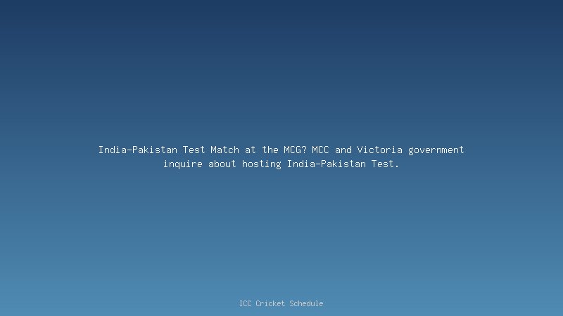 INDIA-PAKISTAN test match at MCG?