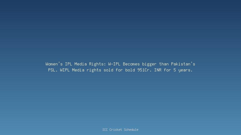 Women's IPL Media Rights: W-IPL Becomes bigger than Pakistan's PSL. Media rights sold for 951Cr. INR for 5 years.